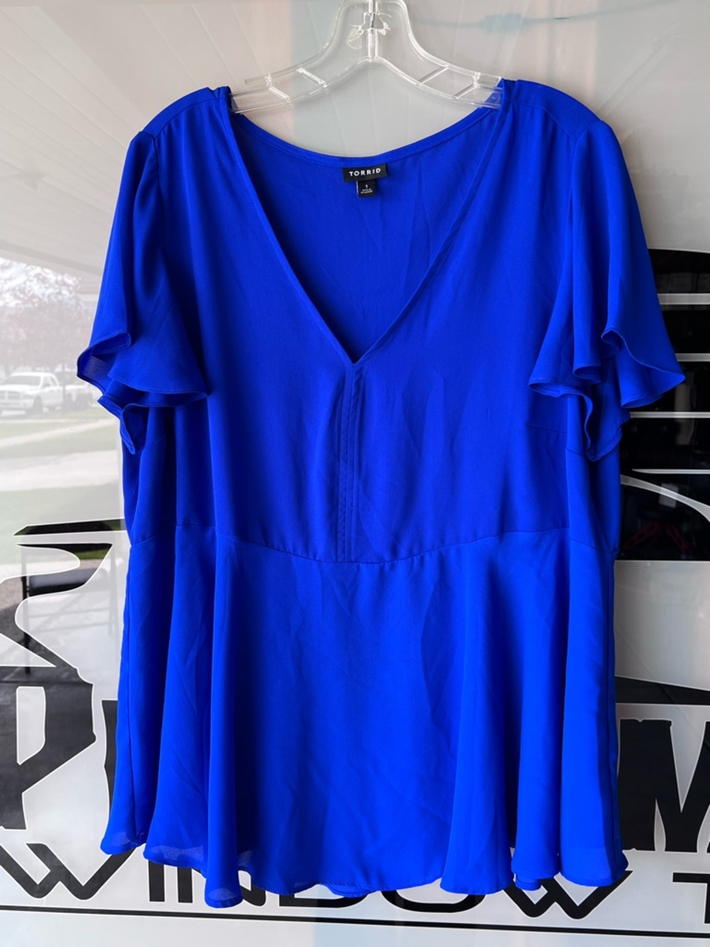 torrid cobalt blue V-neck flutter sleeve blouse